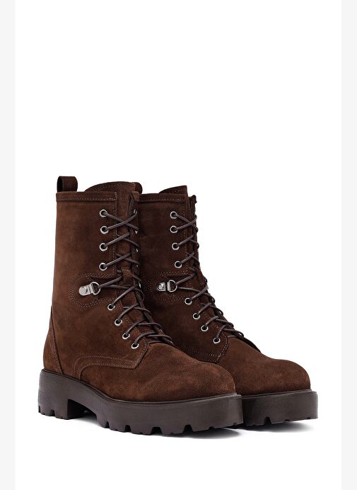 Kadın Kahverengi Fermuarlı Süet Deri Postal Bot 25WFD186210 - Görsel 5