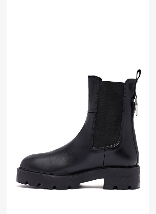 Kadın Siyah Kalın Tabanlı Deri Chelsea Bot 25WFD186318 - Görsel 3