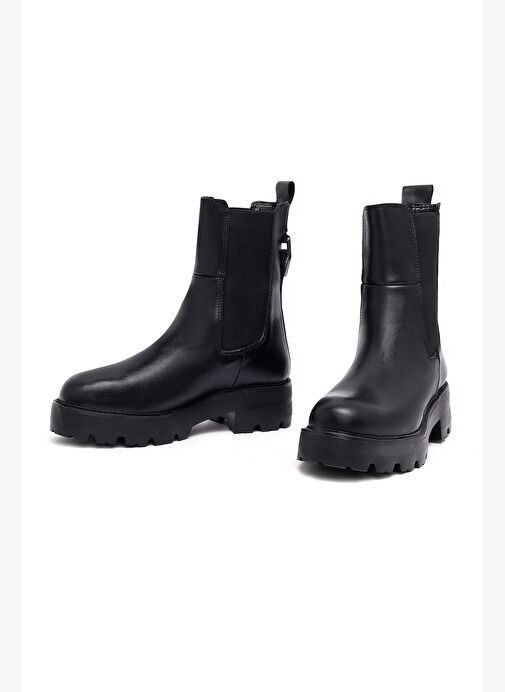 Kadın Siyah Kalın Tabanlı Deri Chelsea Bot 25WFD186318 - Görsel 4