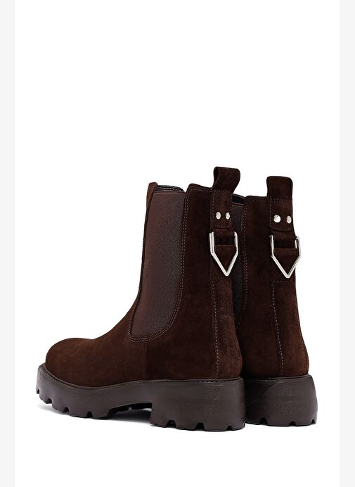 Kadın Kahverengi Kalın Tabanlı Süet Deri Chelsea Bot 25WFD186310 - Görsel 7