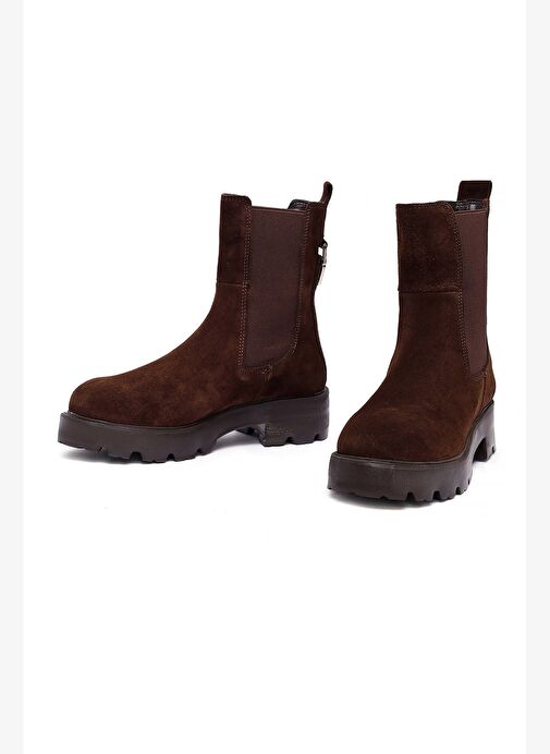 Kadın Kahverengi Kalın Tabanlı Süet Deri Chelsea Bot 25WFD186310 - Görsel 4