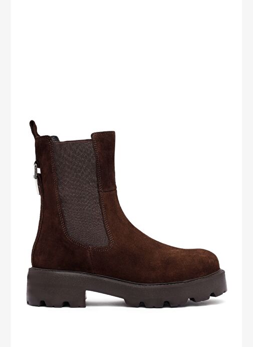 Kadın Kahverengi Kalın Tabanlı Süet Deri Chelsea Bot 25WFD186310 - Görsel 2