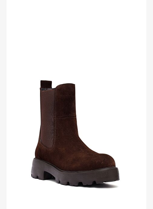Kadın Kahverengi Kalın Tabanlı Süet Deri Chelsea Bot 25WFD186310 - Görsel 8