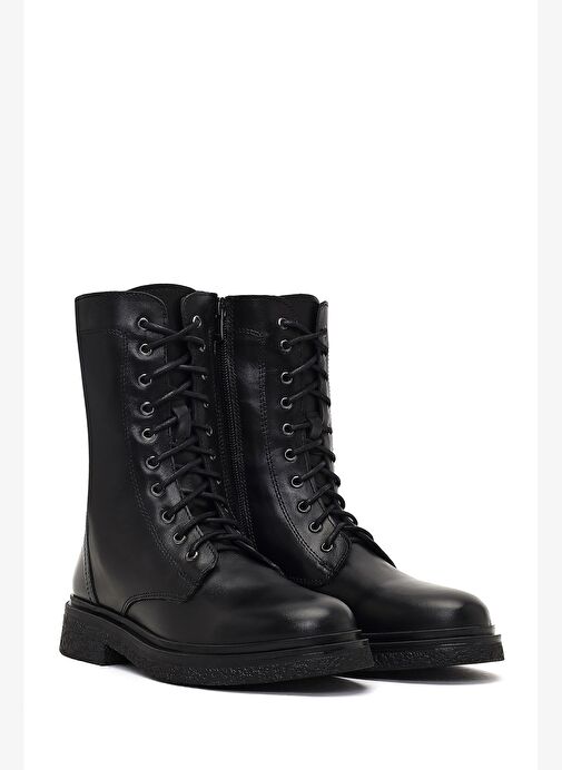 Kadın Siyah Bağcıklı Fermuarlı Deri Postal Bot 25WFD186618 - Görsel 5