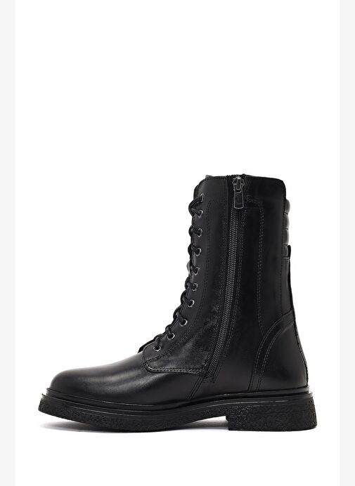 Kadın Siyah Bağcıklı Fermuarlı Deri Postal Bot 25WFD186618 - Görsel 3