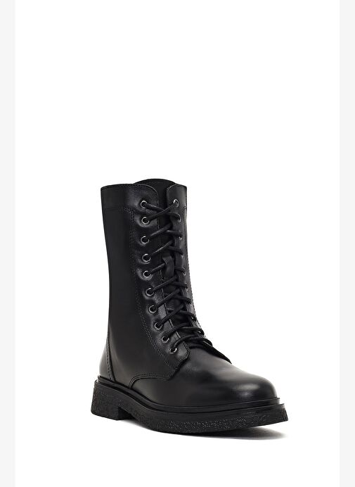 Kadın Siyah Bağcıklı Fermuarlı Deri Postal Bot 25WFD186618 - Görsel 8