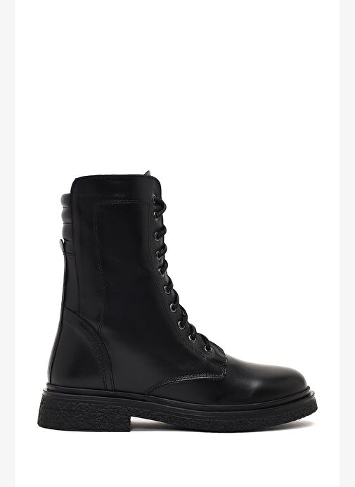 Kadın Siyah Bağcıklı Fermuarlı Deri Postal Bot 25WFD186618 - Görsel 2