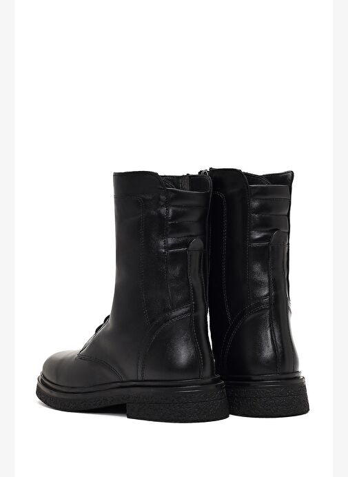 Kadın Siyah Bağcıklı Fermuarlı Deri Postal Bot 25WFD186618 - Görsel 7