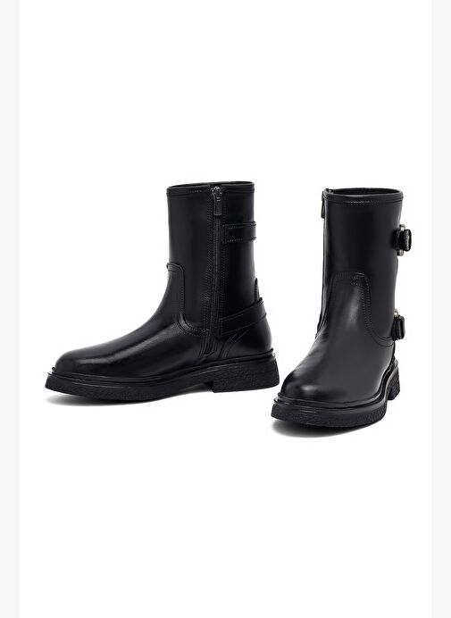 Kadın Siyah Fermuarlı Deri Bot 25WFD186718 - Görsel 4