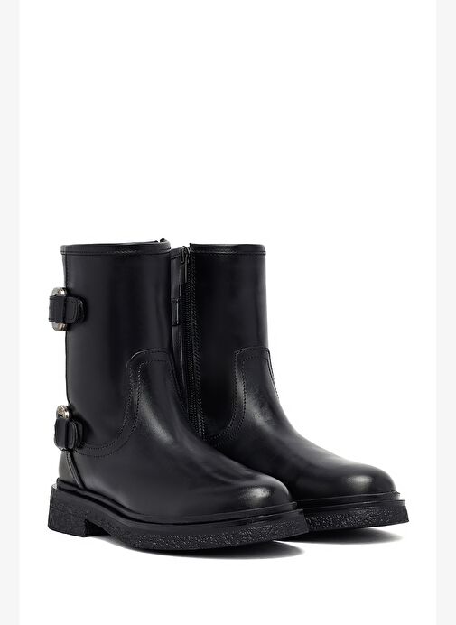 Kadın Siyah Fermuarlı Deri Bot 25WFD186718 - Görsel 5