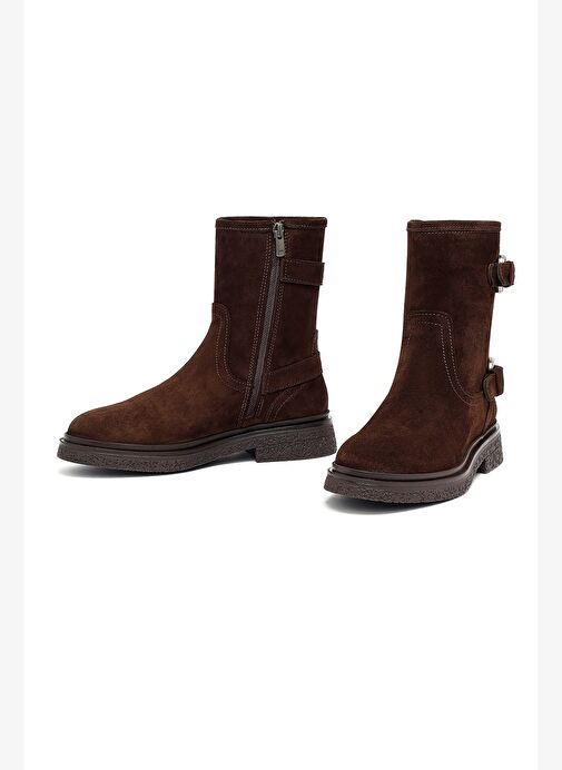 Kadın Kahverengi Fermuarlı Süet Deri Bot 25WFD186710 - Görsel 4