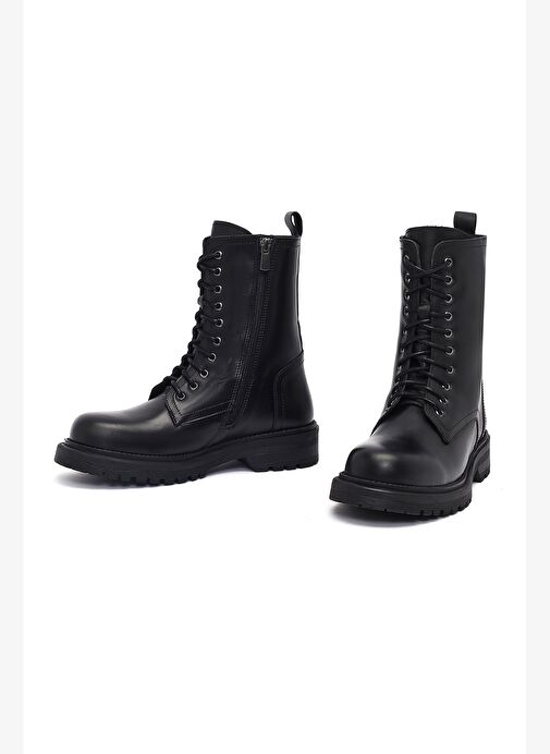 Kadın Siyah Fermuarlı Deri Postal Bot 25WFD187018 - Görsel 4