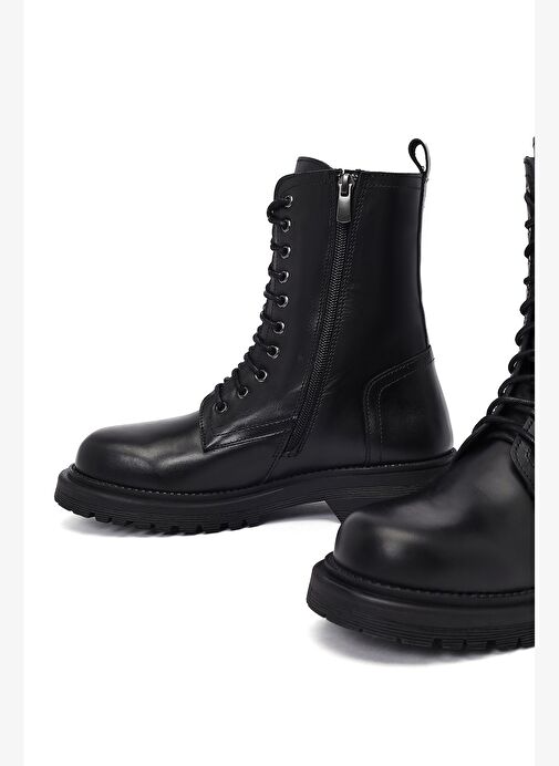 Kadın Siyah Fermuarlı Deri Postal Bot 25WFD187018 - Görsel 9
