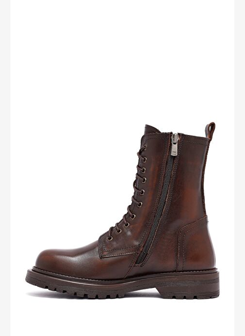 Kadın Kahverengi Fermuarlı Deri Postal Bot 25WFD187018 - Görsel 3