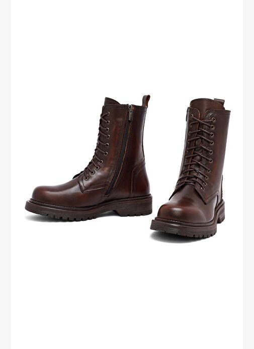 Kadın Kahverengi Fermuarlı Deri Postal Bot 25WFD187018 - Görsel 4