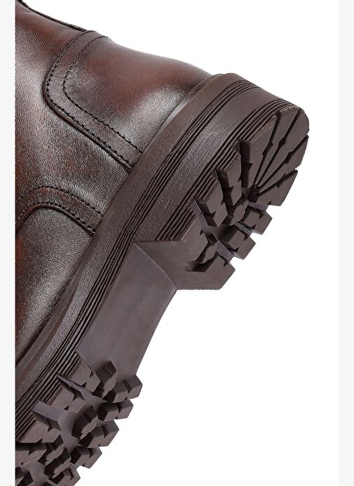 Kadın Kahverengi Fermuarlı Deri Postal Bot 25WFD187018 - Görsel 9