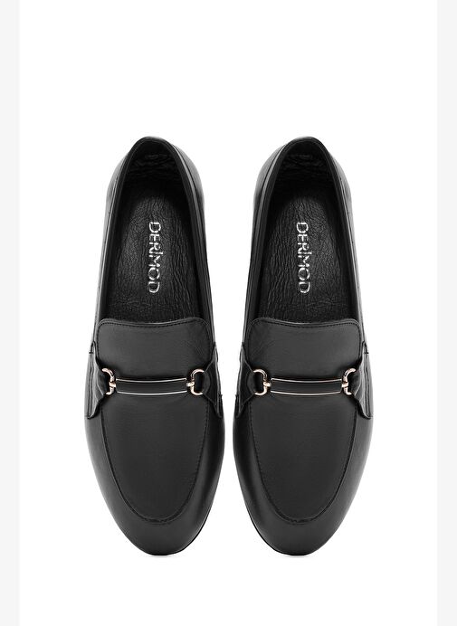 Kadın Siyah Toka Detaylı Deri Maskülen Loafer 25AFD350018 - Görsel 8