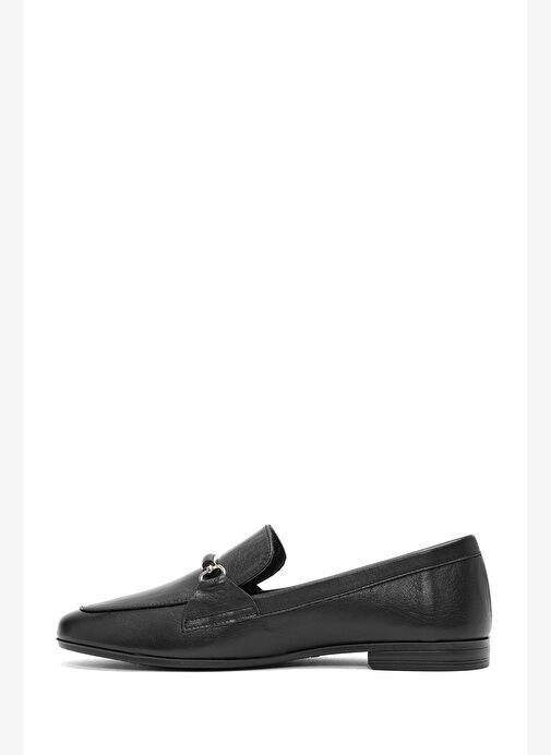 Kadın Siyah Toka Detaylı Deri Maskülen Loafer 25AFD350018 - Görsel 3