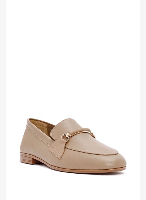 Kadın Pudra Toka Detaylı Deri Maskülen Loafer 25AFD350018 - Görsel 7