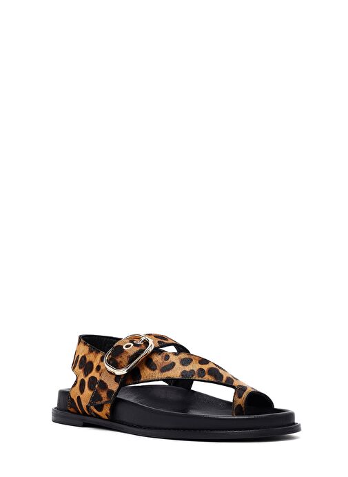 Kadın Leopar Parmak Arası Deri Sandalet 25SFD5513W2 - Görsel 7