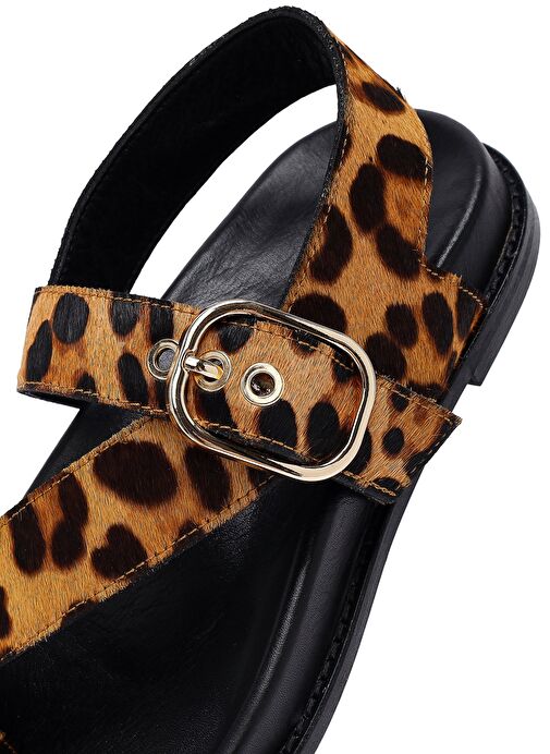 Kadın Leopar Parmak Arası Deri Sandalet 25SFD5513W2 - Görsel 9