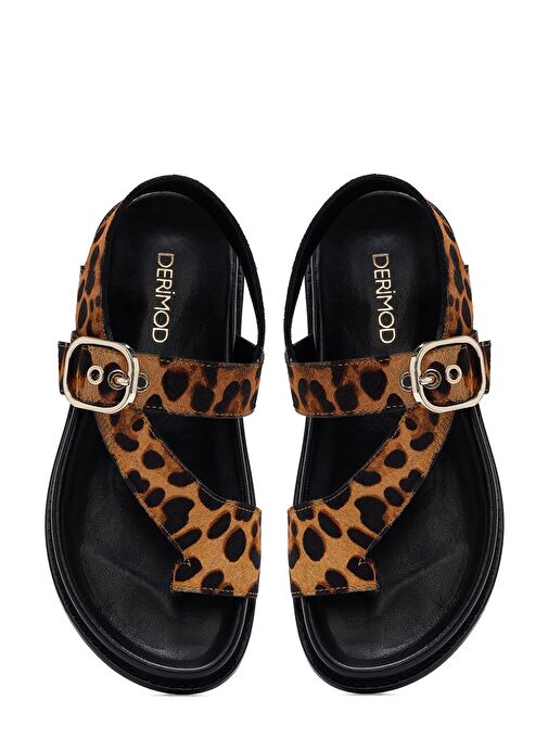 Kadın Leopar Parmak Arası Deri Sandalet 25SFD5513W2 - Görsel 8