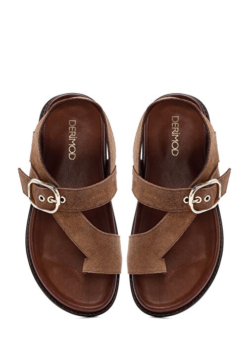 Kadın Vizon Parmak Arası Süet Deri Sandalet 25SFD551310 - Görsel 8