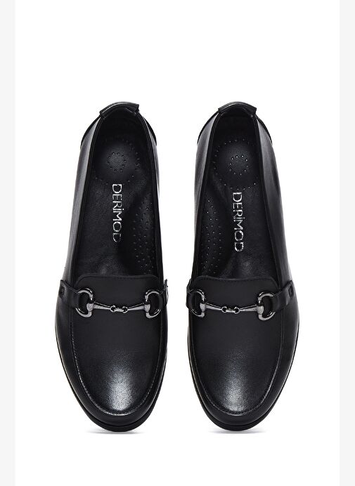 Kadın Siyah Tokalı Dolgu Topuklu Deri Loafer 25AFD410118 - Görsel 7