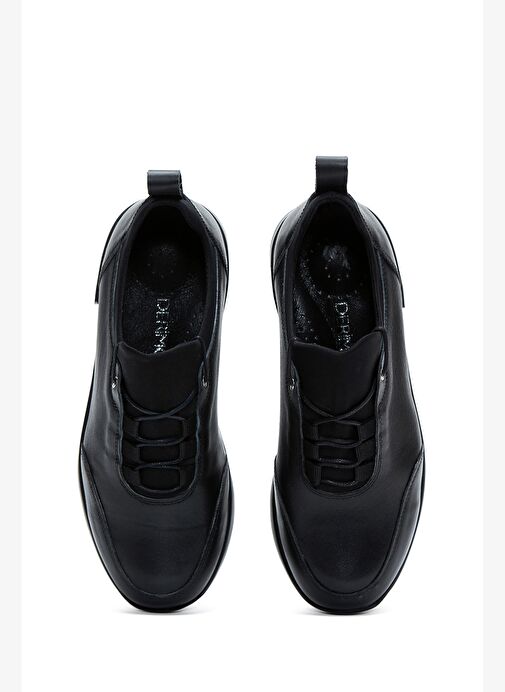 Kadın Siyah Bağcıklı Deri Casual Ayakkabı 25AFD410418 - Görsel 7