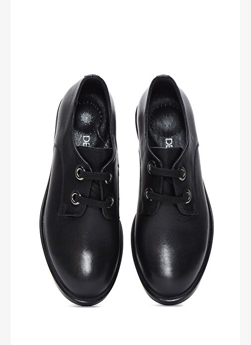 Kadın Siyah Bağcıklı Deri Oxford Ayakkabı 25AFD410318 - Görsel 7