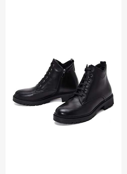 Kadın Siyah Fermuarlı Casual Deri Bot 25WFD410818 - Görsel 4
