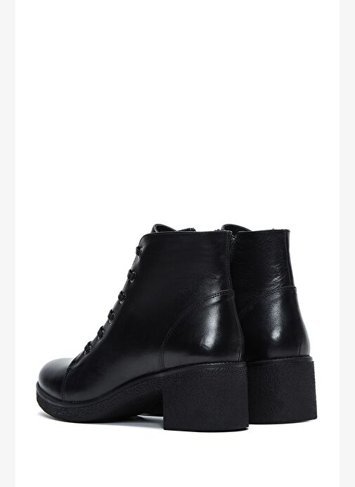 Kadın Siyah Fermuarlı Kalın Topuklu Deri Casual Bot 25WFD411418 - Görsel 7