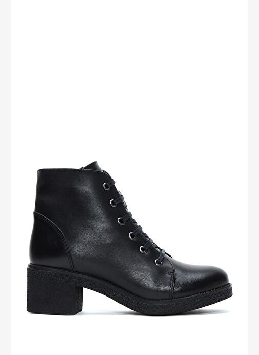 Kadın Siyah Fermuarlı Kalın Topuklu Deri Casual Bot 25WFD411418 - Görsel 2
