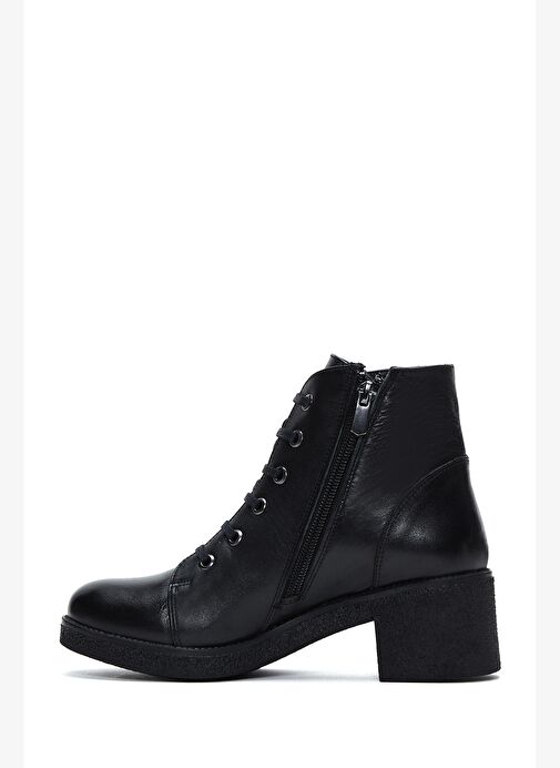 Kadın Siyah Fermuarlı Kalın Topuklu Deri Casual Bot 25WFD411418 - Görsel 3