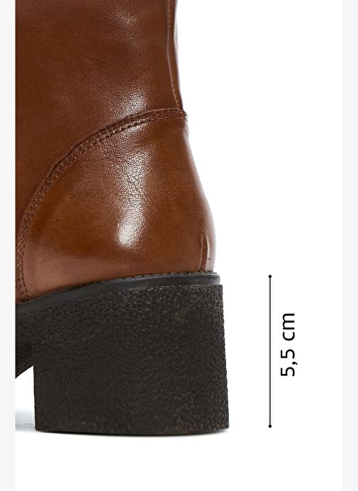 Kadın Taba Fermuarlı Kalın Topuklu Deri Casual Bot 25WFD411418 - Görsel 3