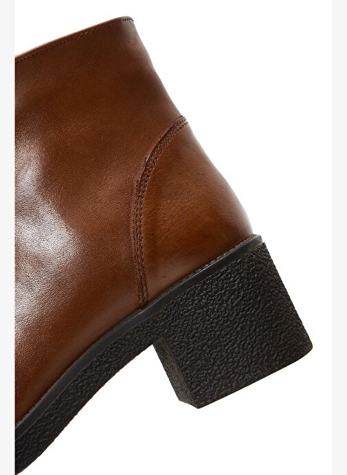 Kadın Taba Fermuarlı Kalın Topuklu Deri Casual Bot 25WFD411418 - Görsel 9