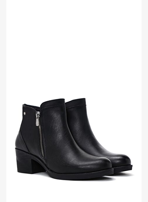 Kadın Siyah Fermuarlı Topuklu Deri Bot 25WFD411118 - Görsel 6