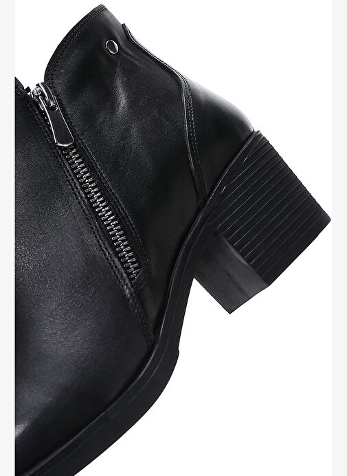 Kadın Siyah Fermuarlı Topuklu Deri Bot 25WFD411118 - Görsel 9