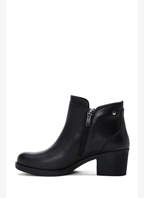 Kadın Siyah Fermuarlı Topuklu Deri Bot 25WFD411118 - Görsel 5