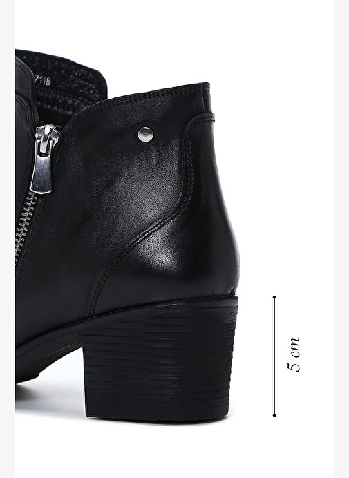 Kadın Siyah Fermuarlı Topuklu Deri Bot 25WFD411118 - Görsel 3