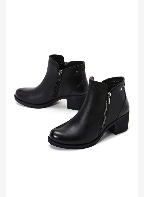 Kadın Siyah Fermuarlı Topuklu Deri Bot 25WFD411118 - Görsel 4