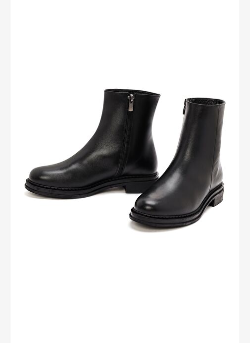 Kadın Siyah Fermuarlı Deri Bot 25WFD410618 - Görsel 4