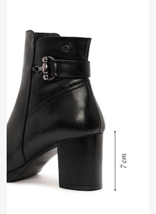 Kadın Siyah Fermuarlı Kalın Topuklu Deri Bot 25WFD411618 - Görsel 3