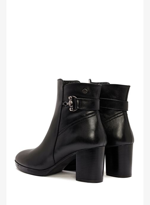 Kadın Siyah Fermuarlı Kalın Topuklu Deri Bot 25WFD411618 - Görsel 8