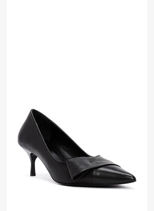 Kadın Siyah Kısa İnce Topuklu Deri Ayakkabı 25AFD130118 - Görsel 8