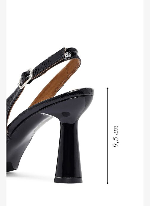 Kadın Siyah Arkası Açık Kalın Topuklu Deri Ayakkabı 25AFD130216 - Görsel 3