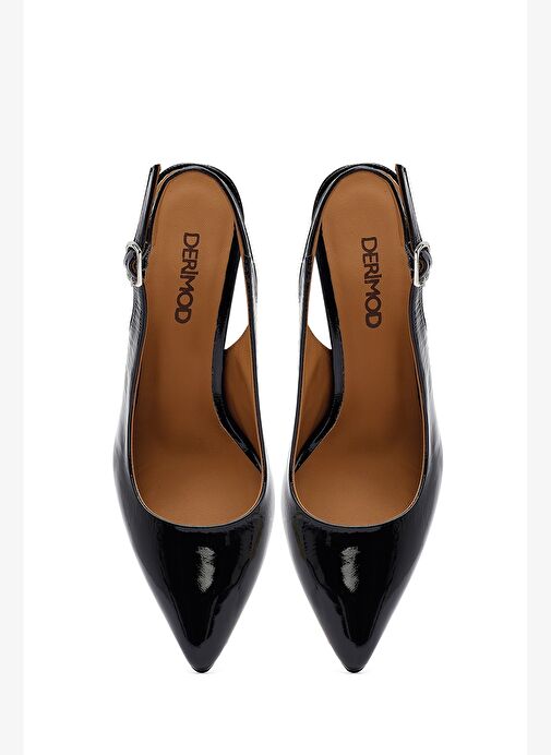 Kadın Siyah Arkası Açık Kalın Topuklu Deri Ayakkabı 25AFD130216 - Görsel 9