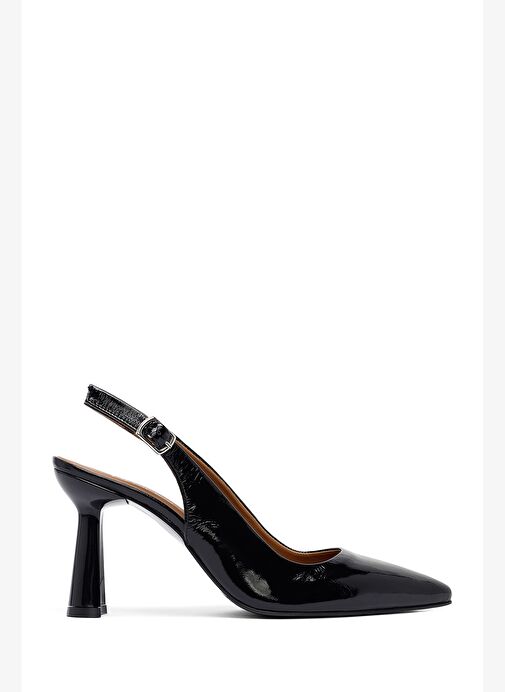 Kadın Siyah Arkası Açık Kalın Topuklu Deri Ayakkabı 25AFD130216 - Görsel 2