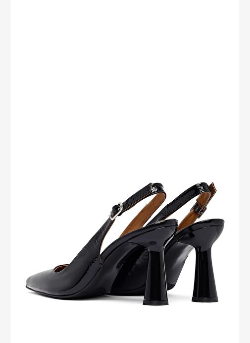 Kadın Siyah Arkası Açık Kalın Topuklu Deri Ayakkabı 25AFD130216 - Görsel 7