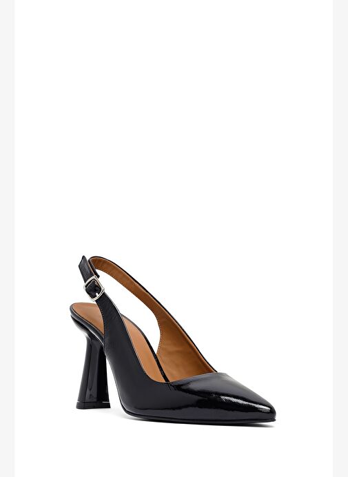 Kadın Siyah Arkası Açık Kalın Topuklu Deri Ayakkabı 25AFD130216 - Görsel 8